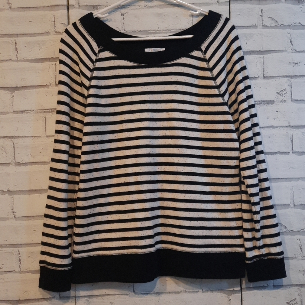 T by Talbots Women's Size M Knit Top Black White Stripe Multi Color Long Sleeve